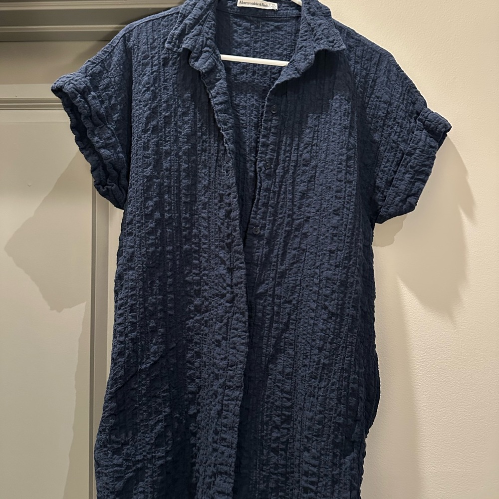 Abercrombie & Fitch Dark Blue Textured Shirt Dress
